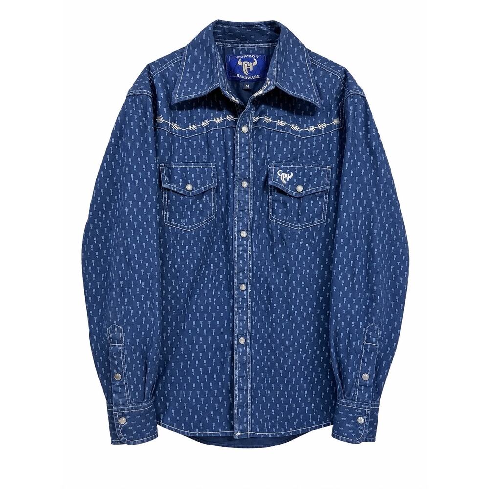 Cowboy Hardware Youth M 7/8 Blue Arrow Pearl Snap Western Rodeo Shirt Cowboycore